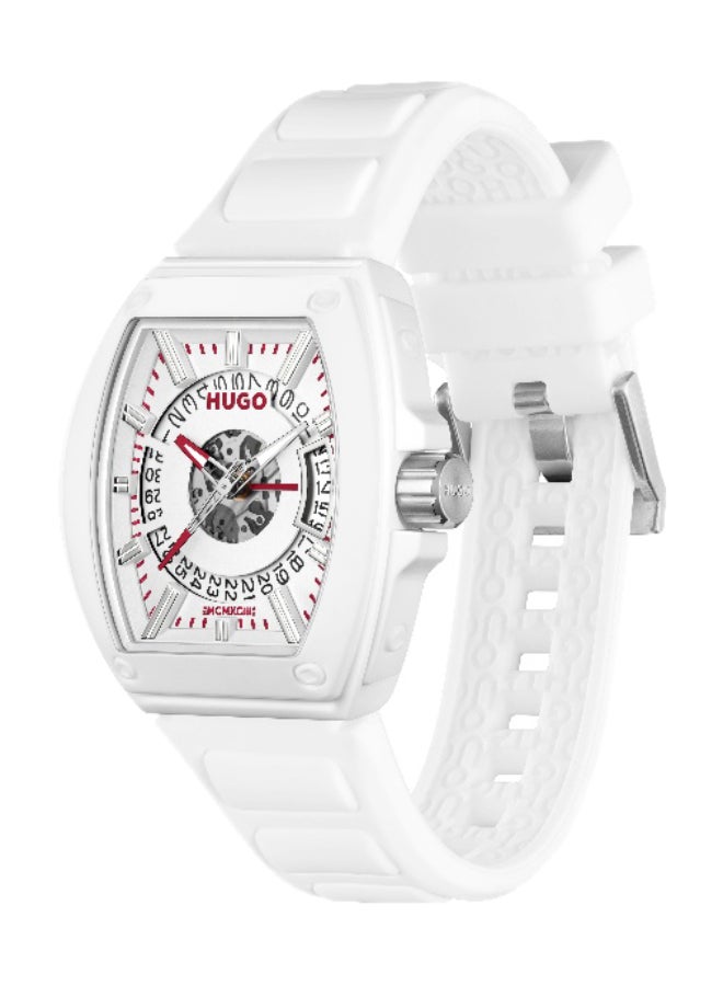 HUGO #HUGO ID Men's Quartz Watch with Silver Dial and White Silicone Strap - 1530435 - Image 1
