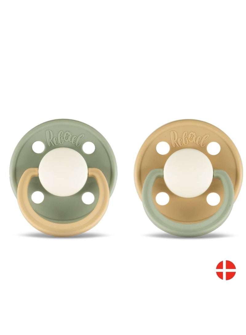 Rebael Fashion Natural Rubber Round Pacifier, Size 1 (0-6M), 2-Pack - Cloudy Pearly Lion / Dusty Pearly Dolphin - Image 1