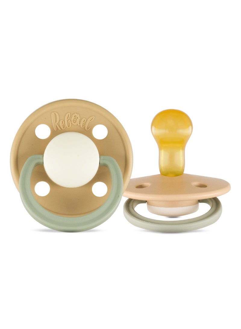 Rebael Fashion Natural Rubber Round Pacifier, Size 1 (0-6M), 2-Pack - Cloudy Pearly Lion / Dusty Pearly Dolphin - Image 2