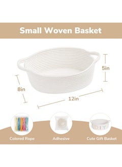 Goodpick Gift Basket, Small Woven Baskets For Diy, Cute Basket Storage Kids, Towel Basket With Handles, Baby Nursery Toy Baskets For Gifting, Living Room, Bathroom, 12 X 8 X 5 Inches, White  - Image 3