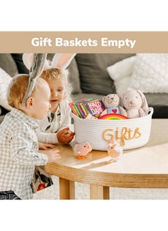 Goodpick Gift Basket, Small Woven Baskets For Diy, Cute Basket Storage Kids, Towel Basket With Handles, Baby Nursery Toy Baskets For Gifting, Living Room, Bathroom, 12 X 8 X 5 Inches, White  - Image 4