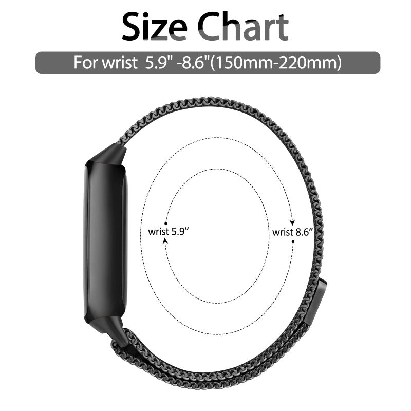 Vanjua for Fitbit Inspire 3 Bands Women Men, Stainless Steel Metal Mesh Loop Adjustable Magnetic Wristband Replacement Straps Compatible with Fitbit Inspire 3 Fitness Tracker (Black) - Image 4