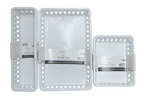 Mini Storage Trays Bin Bundle Basic Square 3pk Slim Plastic Storage Trays Basket 3pks Rectangular 2pk White