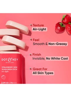 Dot & Key Strawberry Dew Spf 50 Sunscreen Stick Onthego Spf 50 Pa+++ Broad Spectrum Uva/Uvb Rays Protection With Hyaluronic & Ceramide Normal Skin Type For Hydration & Skin Barrier Mess Free 20G  - Image 2