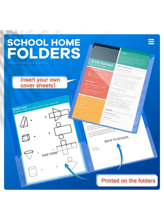 Henoyso - 72 Pcs School To Home Folders Take Home Heavy Duty Folders 2 Pocket Folder Homework Folders For Students Parent Teacher Communication Folders For Kid Student Home Classroom 11.8 X 9.45 In (Blue) - Image 1