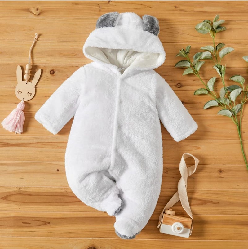 BRANDONN Unisex Baby Flannel Reversible Jumpsuit Panda Style Cosplay Clothes Bunting Outfits Snowsuit Hooded Romper Outwear (White, 6-9 Months, Length : 59 cm x Chest : 29 cm) - Image 2