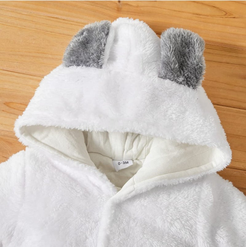 BRANDONN Unisex Baby Flannel Reversible Jumpsuit Panda Style Cosplay Clothes Bunting Outfits Snowsuit Hooded Romper Outwear (White, 6-9 Months, Length : 59 cm x Chest : 29 cm) - Image 4