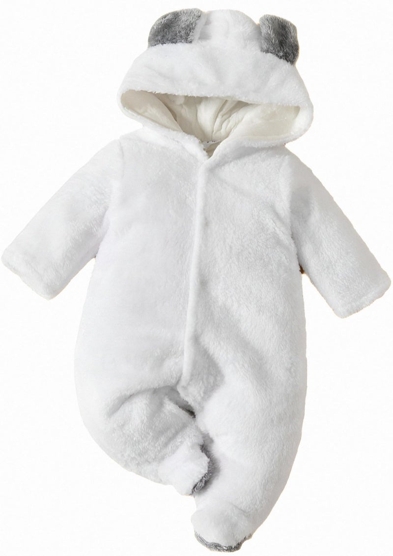 BRANDONN Unisex Baby Flannel Reversible Jumpsuit Panda Style Cosplay Clothes Bunting Outfits Snowsuit Hooded Romper Outwear (White, 6-9 Months, Length : 59 cm x Chest : 29 cm) - Image 1