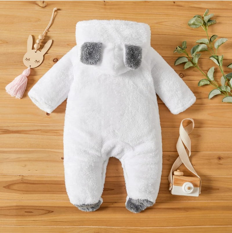 BRANDONN Unisex Baby Flannel Reversible Jumpsuit Panda Style Cosplay Clothes Bunting Outfits Snowsuit Hooded Romper Outwear (White, 6-9 Months, Length : 59 cm x Chest : 29 cm) - Image 3