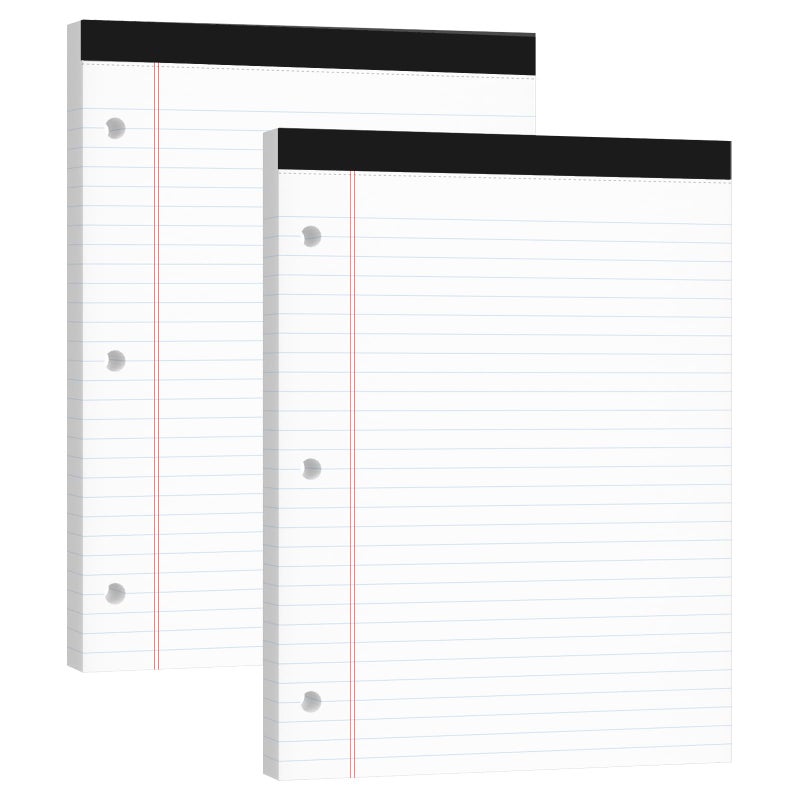 Ciphyfee Legal Pads 8.5x11, Pack/50 Sheets, 2-Pack,3-Hole Punch & Perforated Writing Pads, Wide Ruled White Lined Paper, Notebook 8.5x11.75, Notepads 8.5x11 for Business, School and Office Supplies - Image 1