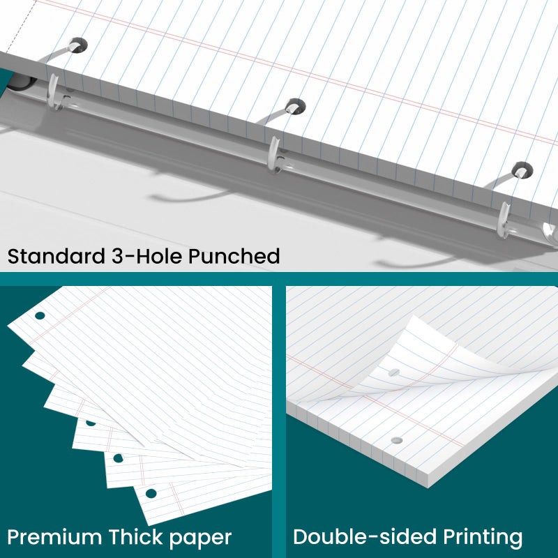 Ciphyfee Legal Pads 8.5x11, Pack/50 Sheets, 2-Pack,3-Hole Punch & Perforated Writing Pads, Wide Ruled White Lined Paper, Notebook 8.5x11.75, Notepads 8.5x11 for Business, School and Office Supplies - Image 5