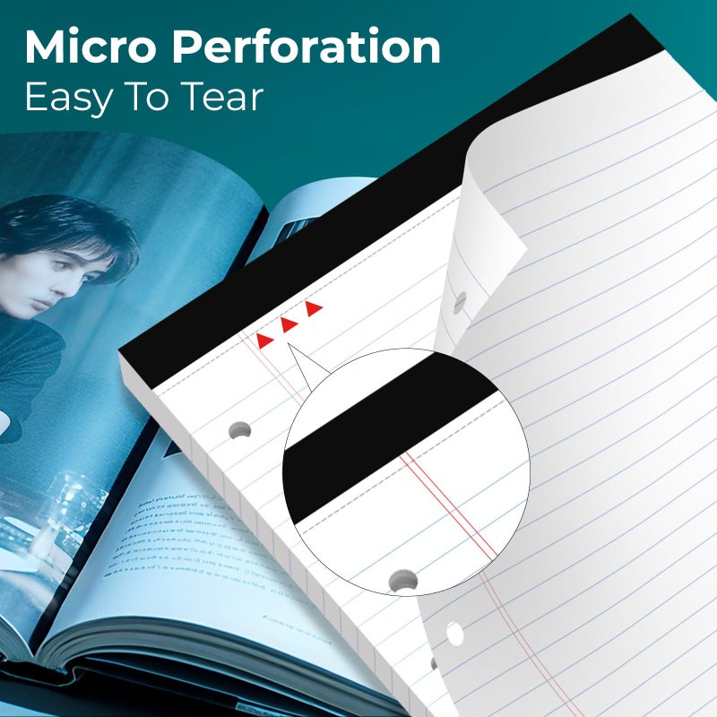 Ciphyfee Legal Pads 8.5x11, Pack/50 Sheets, 2-Pack,3-Hole Punch & Perforated Writing Pads, Wide Ruled White Lined Paper, Notebook 8.5x11.75, Notepads 8.5x11 for Business, School and Office Supplies - Image 4