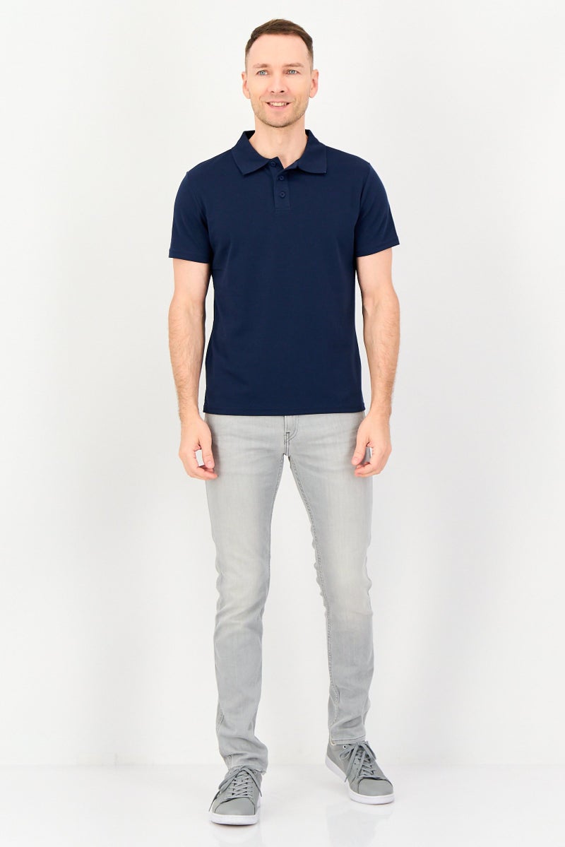 Core Elements Men Regular Fit Solid Short Sleeve Polo Shirt, Navy - Image 2