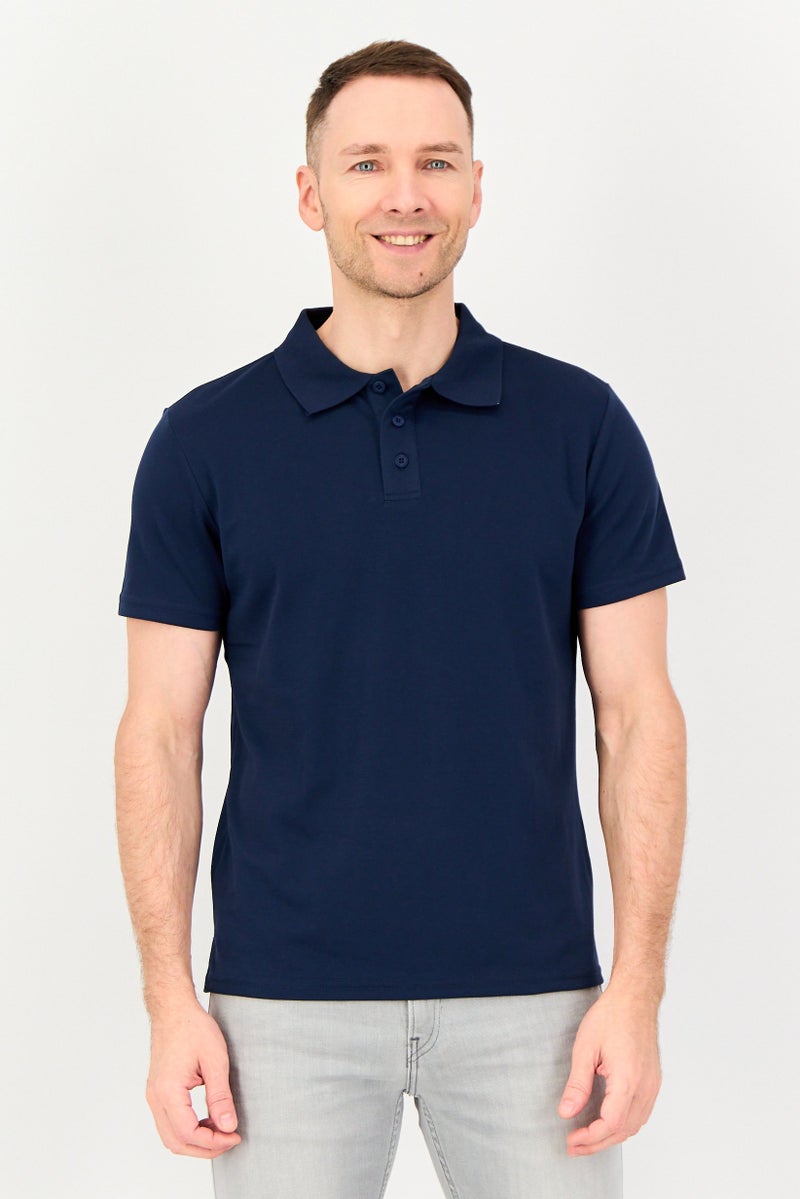 Core Elements Men Regular Fit Solid Short Sleeve Polo Shirt, Navy - Image 1