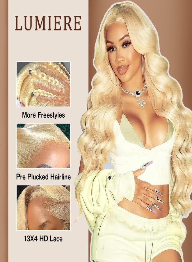 لوميري باروكة شعر طبيعي لوميير 613 دانتيل أمامي، طول 28 بوصة، 13x4، شعر أشقر مموج، كثافة 180، دانتيل أمامي شفاف عالي الدقة، شعر طبيعي، منتوفة مسبقًا للنساء - Image 2
