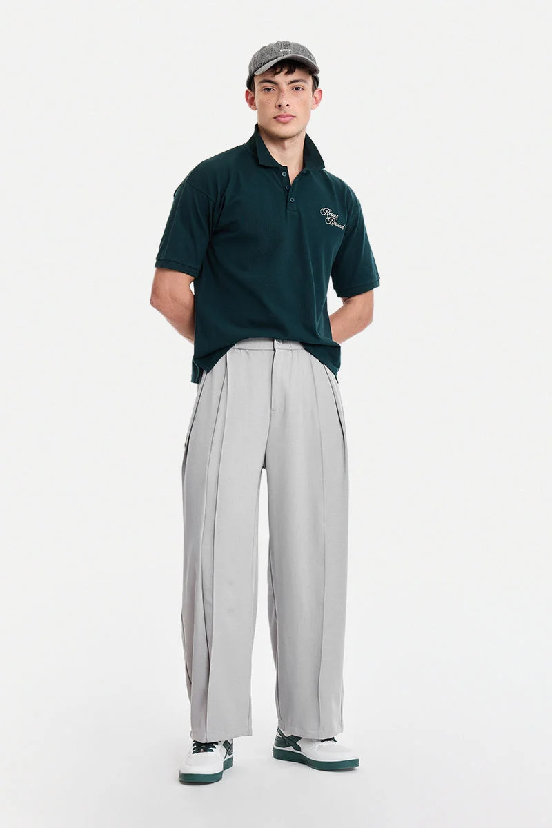 سنيتش Light Grey Solid Wide Leg Casual Trousers