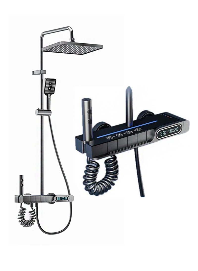 HaLunhi Shower System Thermostatic Piano Key Shower Faucet Set with Digital Display Ambient Lights Shower Combo Set with 12" Rain Shower Head, Tub Spout, Hand Shower, Bidet Sprayer - Image 1