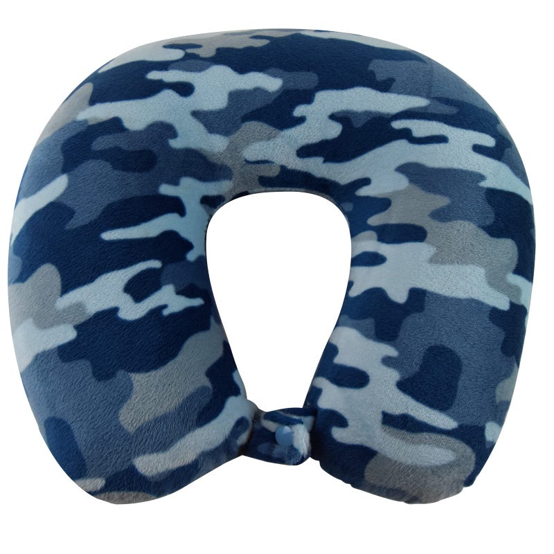 Wolf Essentials Adult Cozy Soft Microfiber Neck Pillow for Travel Compact Machine Washable Perfect for Airplane Car or Home Use Filled and Finished in The USA Blue Camo