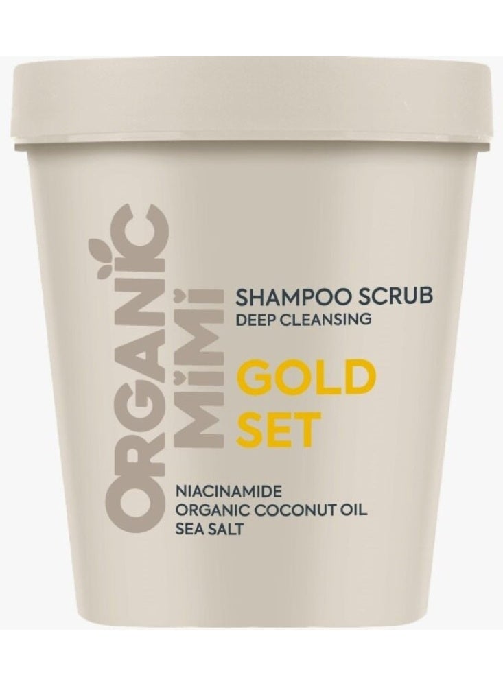 organic mimi Deep Cleansing Gold Set Shampoo Scrub Organic Coconut Oil & Sea Salt Extract 310 G - Image 1