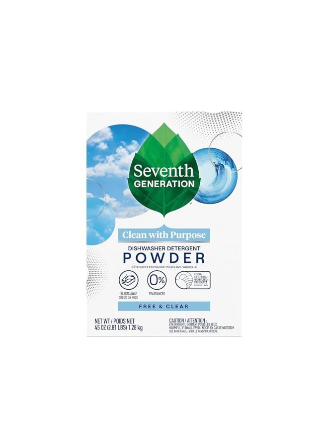 Seventh Generation Dishwasher Detergent Powder, Free & Clear, 45 oz - Image 1