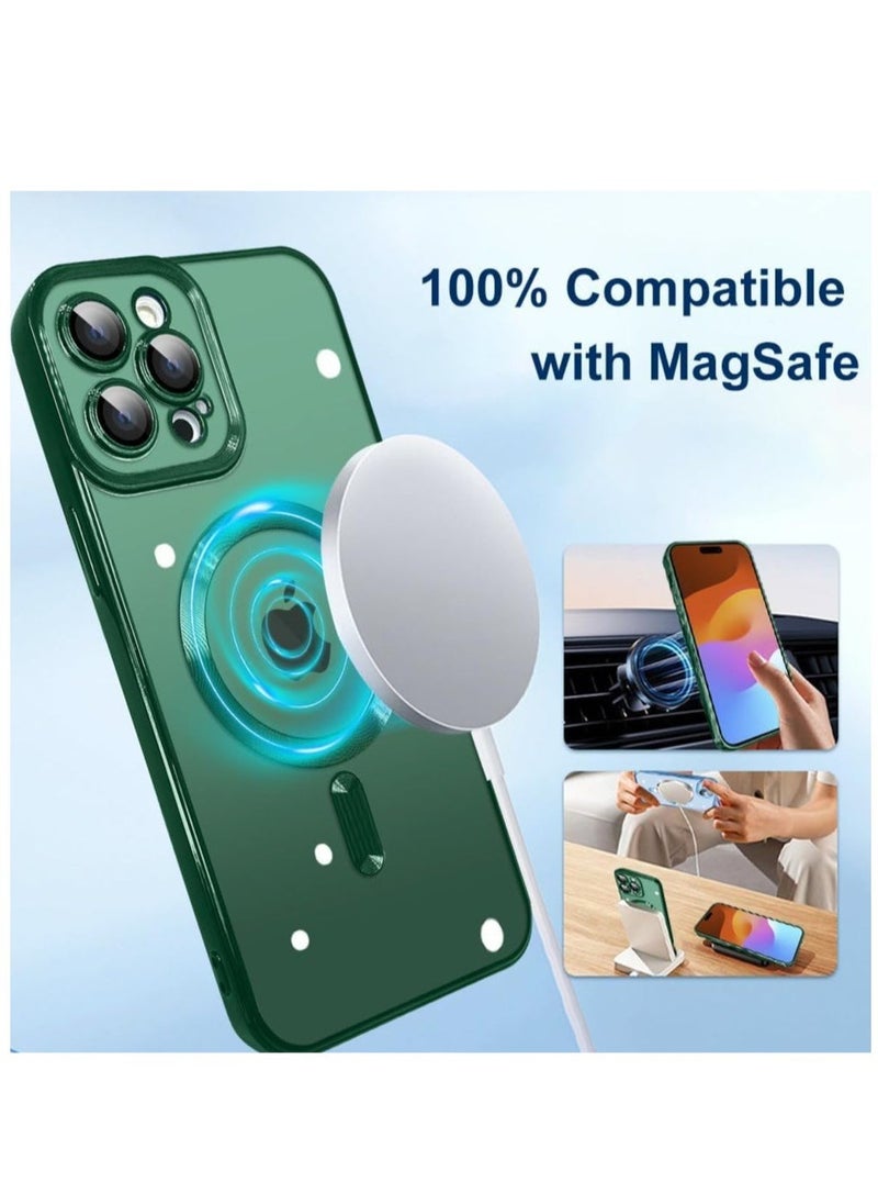 Raxoom Magnetic Case for iPhone 15 Pro Max with Integrated Camera Lens Protector, [Compatible with MagSafe] [Metallic Glossy Soft Bumper], Diamond Clear Phone Case Cover for iPhone 15 Pro Max (6.7") (Green) - Image 5
