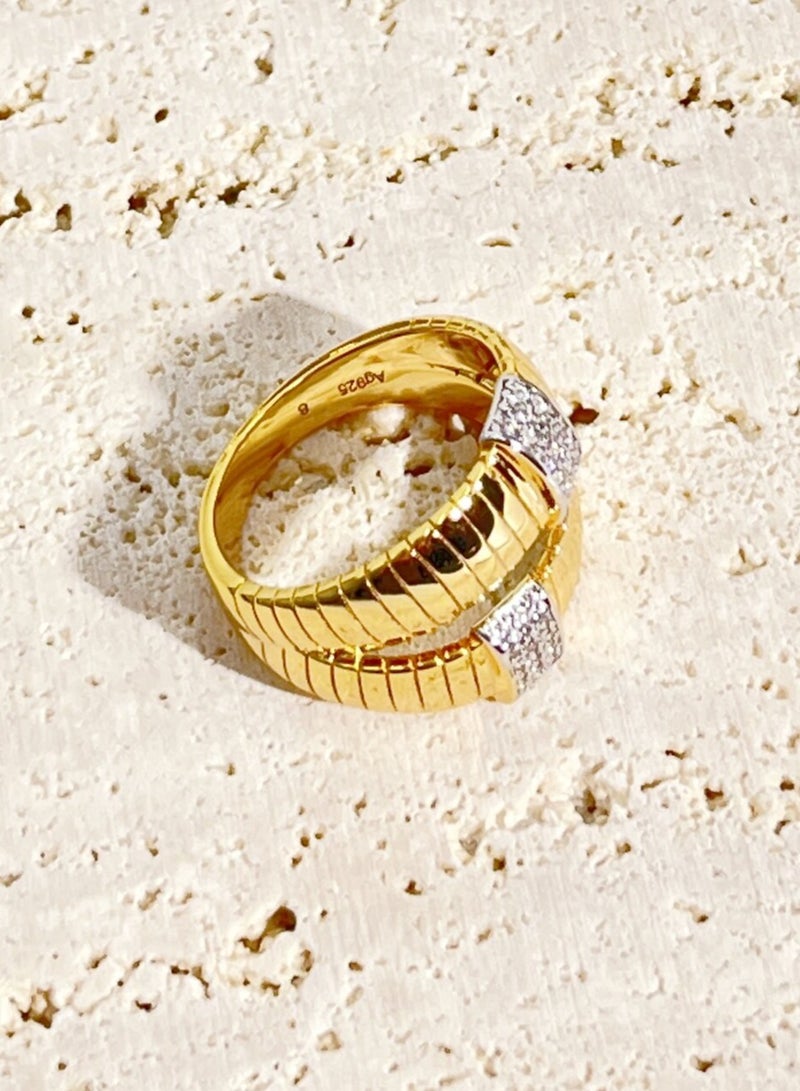 زومافيا تشابك خاتم ذهبي مع الزركونيا -18K المطلي 925 بالفضة، تصميم فاخر (حجم 8) - Image 3