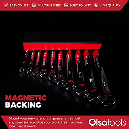 Olsa Tools Magnetic Wrench Organizer - Red - Holds SAE 3/8" to 15/16" & Metric 10mm to 19mm Wrenches - Durable Tool Storage Solution - Part 1003 - Image 2