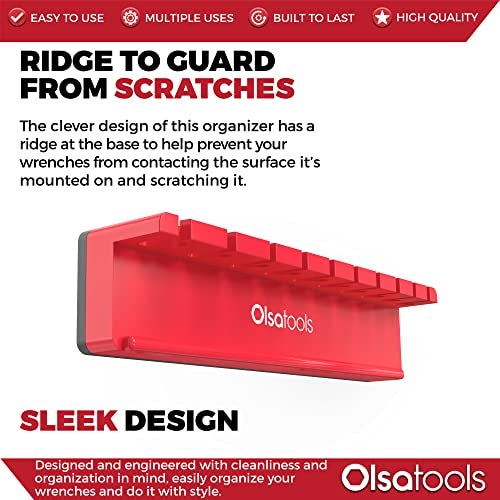 Olsa Tools Magnetic Wrench Organizer - Red - Holds SAE 3/8" to 15/16" & Metric 10mm to 19mm Wrenches - Durable Tool Storage Solution - Part 1003 - Image 3