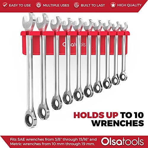 Olsa Tools Magnetic Wrench Organizer - Red - Holds SAE 3/8" to 15/16" & Metric 10mm to 19mm Wrenches - Durable Tool Storage Solution - Part 1003 - Image 4