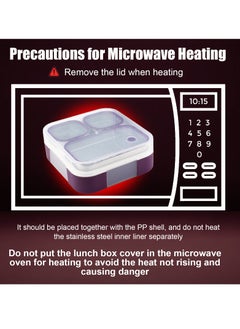 Adando Adando 304 Stainless Steel Lunch Box: 720ml 3-Compartment Thermal Bento Box-Microwave-Safe Bento Containers - 304 Insulated Leakproof for Adults Office Students School - with Thermal Bag & Cutlery  - Image 4