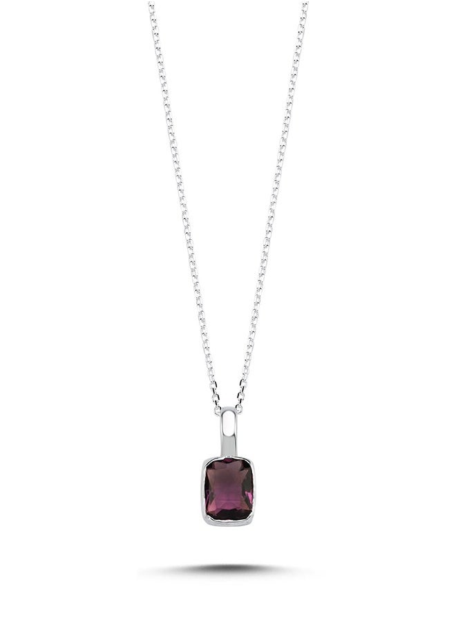 EMNON - 925 Silver-Natural Amethyst & Rectangle Natural Stone Necklace-High-Quality Jewelry in UAE Dubai 100% Precious Metal Gift for Women-EMNON111NE-N106038 - Image 1