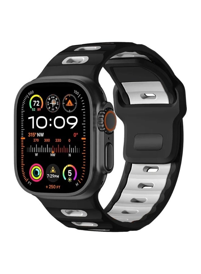 Sport Band Compatible with iWatch 42mm 44mm 45mm 46mm 49mm, Soft Silicone Breathable Waterproof Strap Compatible with Ultra/Ultra2 iWatch SE & Series 1/2/3/4/5/6/7/8/9/10 (Black/White)