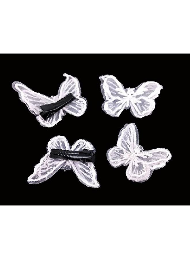 Yueton 12Pcs Handmade Embroidery Organza Butterfly Barrettes Bobby Pin Metal Alligator Clip Hair Clips Bride Headwear Edge Clip Clamps (White) - Image 5