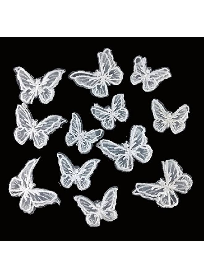 Yueton 12Pcs Handmade Embroidery Organza Butterfly Barrettes Bobby Pin Metal Alligator Clip Hair Clips Bride Headwear Edge Clip Clamps (White) - Image 3