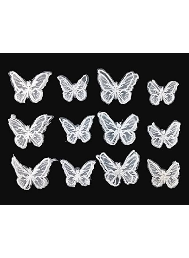 Yueton 12Pcs Handmade Embroidery Organza Butterfly Barrettes Bobby Pin Metal Alligator Clip Hair Clips Bride Headwear Edge Clip Clamps (White) - Image 2