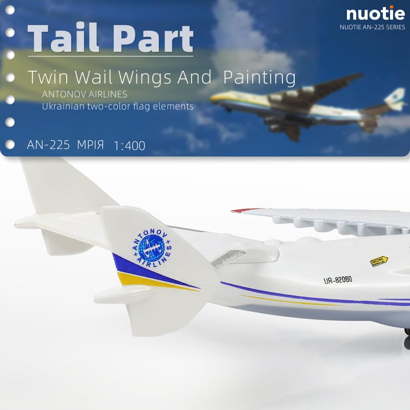 NUOTIE 1/400 Scale Antonov-225 Mriya Military Transport Aircraft Miniature Ukrainian Painting Metal Diecast Carrier Airplane Model with Metal Stand for Aviation Enthusiasts Adults Collection or Gift - Image 4