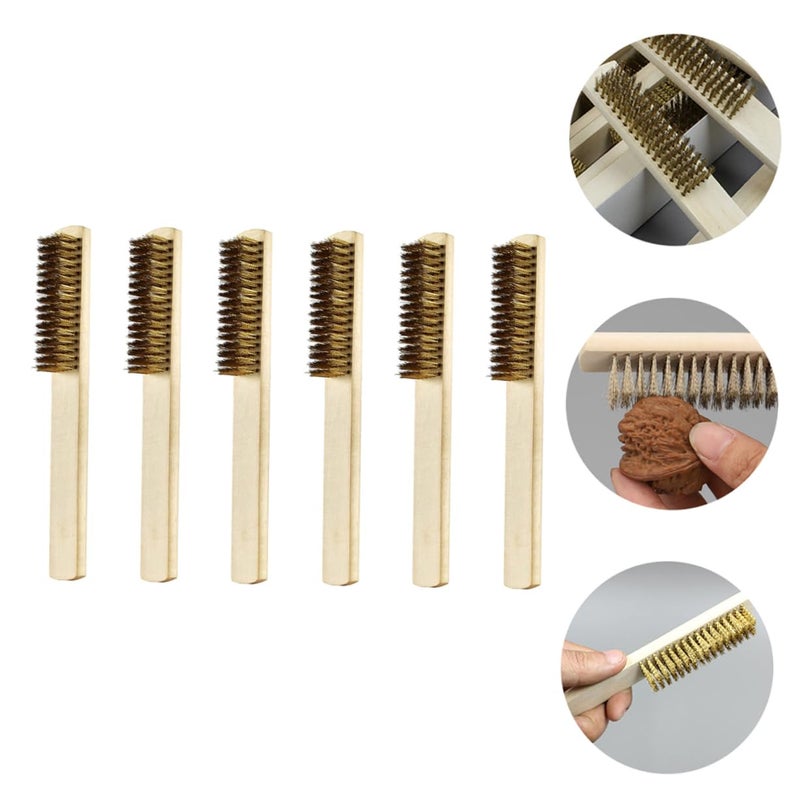 6Pcs Wooden Handle Wire Brush Copper Bristles for Cleaning Polishing Sawdust Removal - Image 3