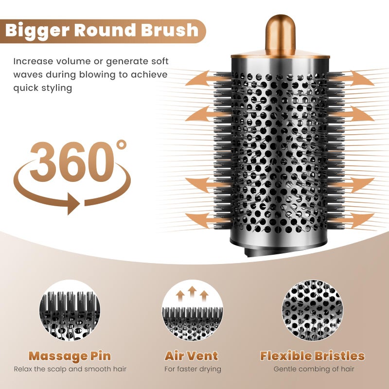 Liopif Large Volumizing Round Brush for Dyson Airwrap Styler Attachment,Upgraded Larger Round Brush Tool and Hair Style Replacement for Airwrap Accessories (Nickel/Copper) - Image 5