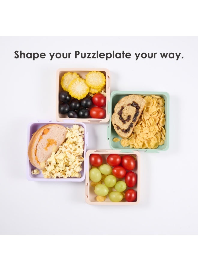 2angels 2 in 1 Silicone Pack N' Go PUZZLE Plate & Bowl- Summer leaf + Latte - Image 5