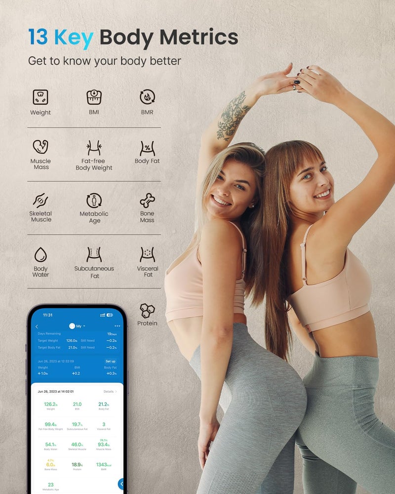 RENPHO ميزان RENPHO لوزن الجسم ميزان ذكي للحمام مع تطبيق بلوتوث لقياس الدهون في الجسم لقياس الدهون في الجسم وكتلة العضلات تتبع فقدان الوزن بطاريات متضمنة إليس 1 260 سم - Image 3