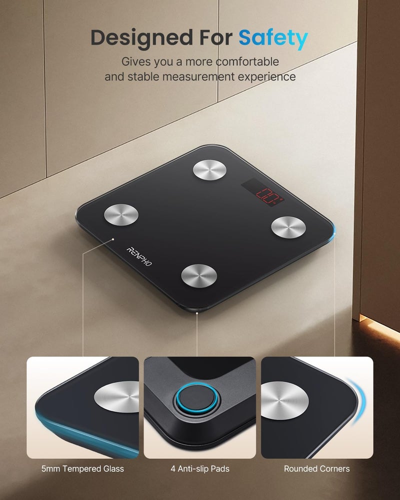 RENPHO ميزان RENPHO لوزن الجسم ميزان ذكي للحمام مع تطبيق بلوتوث لقياس الدهون في الجسم لقياس الدهون في الجسم وكتلة العضلات تتبع فقدان الوزن بطاريات متضمنة إليس 1 260 سم - Image 2