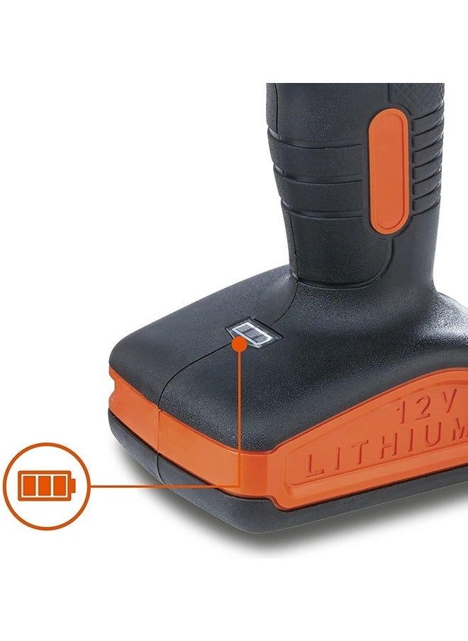 BLACK+DECKER - 12V Cordless Drill Driver With 13 Pieces Bits In Kitbox and 5m Tape Measure, 1.5Ah 900 Rpm Orange/Black ACLD12-B5 - Image 1
