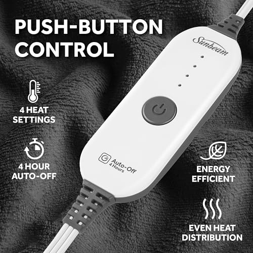 Sunbeam Royal Ultra Fleece Heated Throw Electric Blanket, 50" x 60", 4 Heat Settings, 4-Hour Auto Shut-Off, Warming Throw for Couch or Bed, Fast Heating, Machine Washable, Warm and Cozy, Night Fog - Image 3