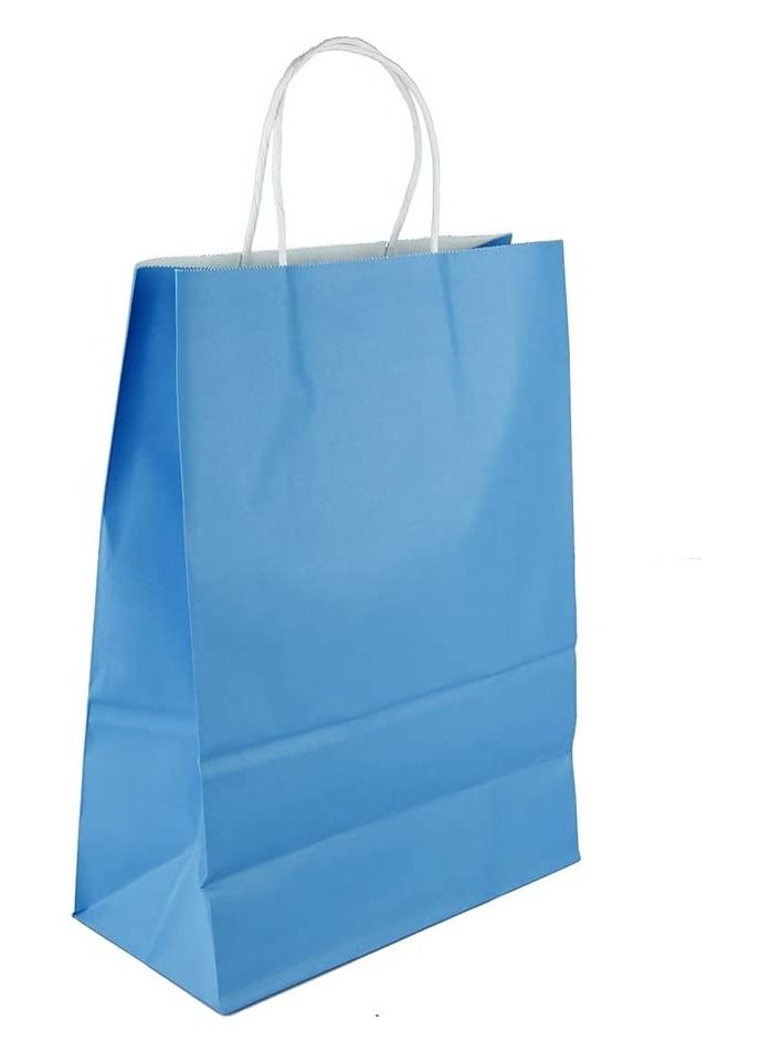 كيس ورق كرافت بمقبض ملتوي أزرق فاتح 26 × 33 × 12 سم حقائب حفلات ورقية حقائب حفلات الدجاجة حقيبة ورقية كرافت حقيبة هدايا عيد ميلاد العروس حقائب احتفالات الزفاف لمفضلات الحفلات - 12 قطعة. - Image 1