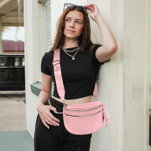 kuifang Nylon Crossbody Bags Bum Bag for Women Large Sling Bag Purse with Adjustable Strap（Pink） - Image 2