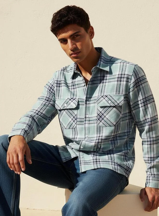 Lee Cooper Lee Cooper Men Regular Fit Collared Checked Long Sleeve Shirt