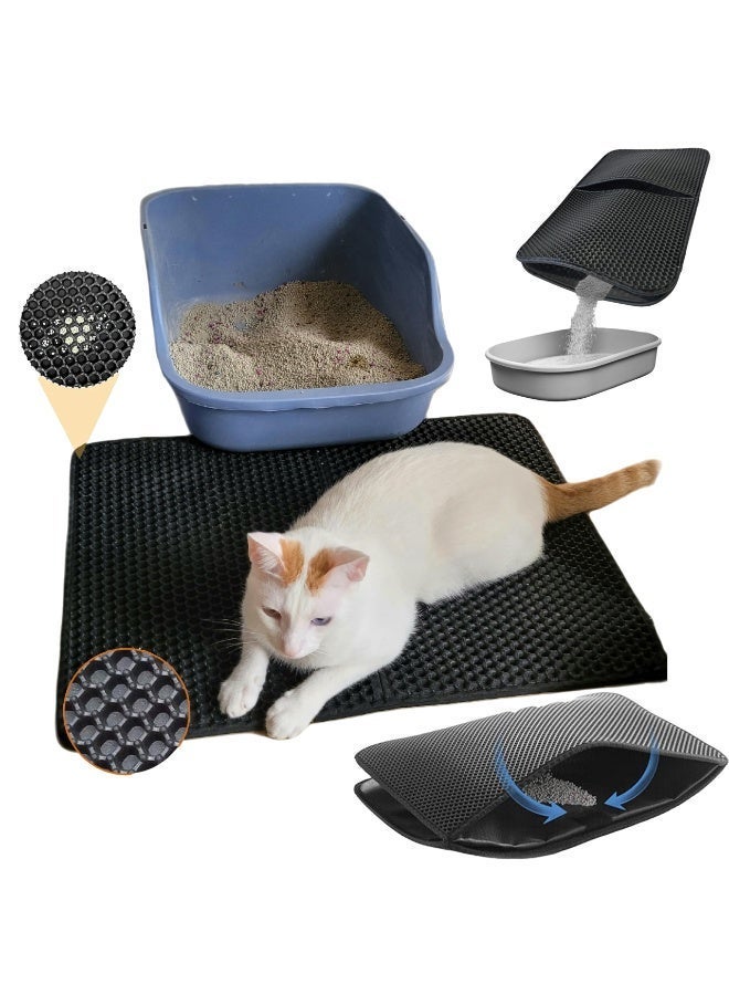 Foldable Cat Litter Mat, 45x60 cm Double Layer Honeycomb Trapping Design, Waterproof & Urine-Proof, Non-Slip EVA Foam, Easy Fold & Shake Clean, Large Size - Image 1
