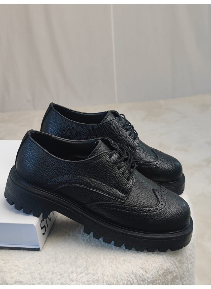 muggo Flare Thick Sole Lace Up Casual Loafer Shoes For Women  - Image 3