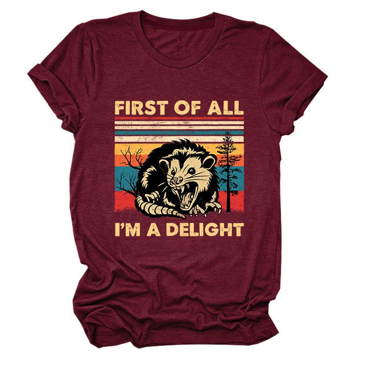 Fun Round Neck Short Sleeve First Of All I'M A Delight Summer Comfortable T-Shirt - Image 1