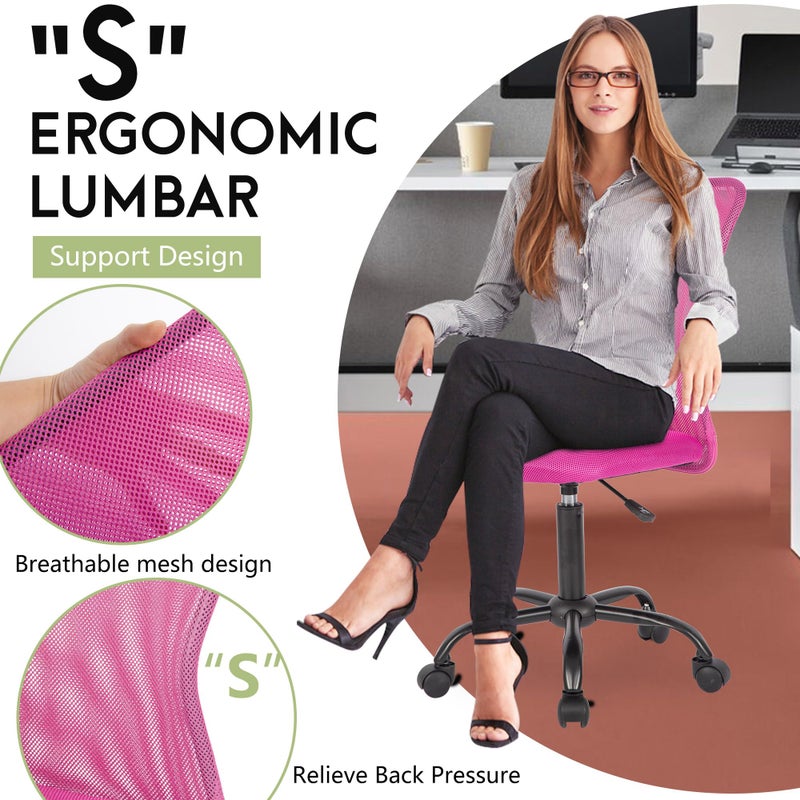 BestOffice Ergonomic Office Chair Desk Chair Mesh Computer Chair Armless Back Support Modern Executive Rolling Swivel Chair with Lumbar Support(Pink) - Image 5